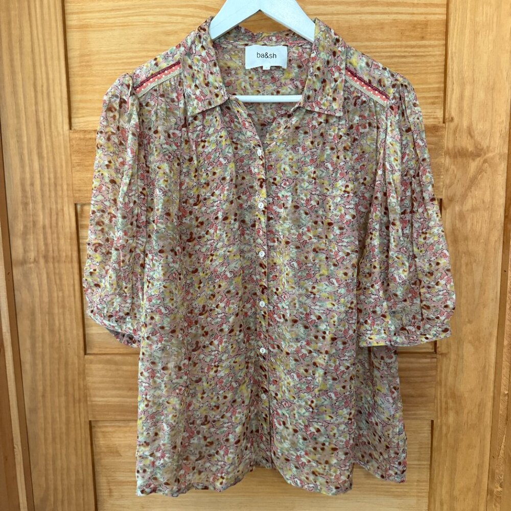 ba&sh NEW Lark Rose Floral Semi Sheer Braided Detail Button Front Blouse US 6 - Picture 5 of 11